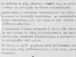 Trecho de documento que cita o perigo do comunismo na América do Sul - Reprodução