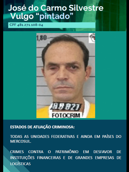 José do Carmo Silvestre estava na lista dos criminosos mais procurados do país até horas antes de sua divulgação - Reprodução