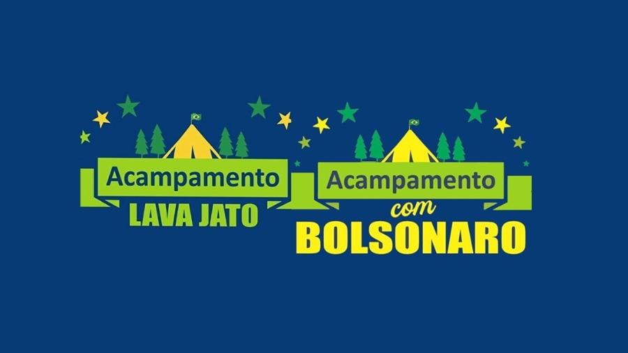 Montagem com os logotipos do acampamento: antes com Moro, agora com Bolsonaro - Reprodução