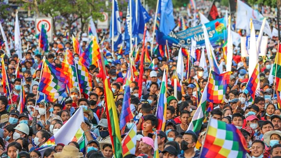 A manifestação foi convocada em defesa do governo do presidente esquerdista Luis Arce - Reprodução/Twitter @LuchoXBolivia