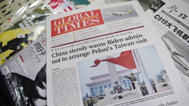 State-owned Global Times has on its cover China's response to Pelosi's visit to Taiwan - EPA - EPA