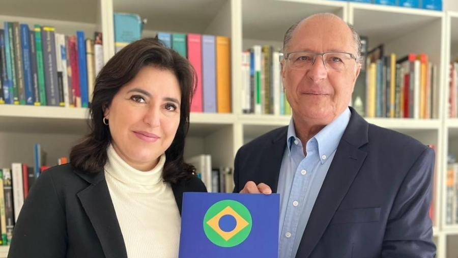 Simone Tebet (MDB) e o ex-governador Geraldo Alckmin (PSB) se reuniram hoje, mais cedo - Divulgação