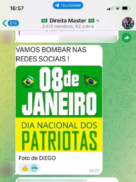 Post no Telegram convoca pessoas para comemorar o 'Dia do Patriota' em 8 de janeiro