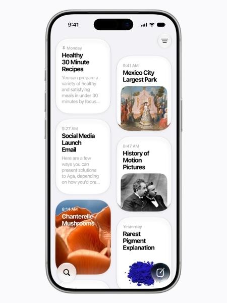 Interface do app Siri AI mostra histórico de pesquisas Interface do app Siri AI mostra histórico de pesquisas