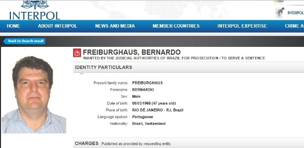 Bernardo Freiburghaus apontado como suposto operador de propinas da Odebrecht foi incluído na lista vermelha da Interpol - Reprodução/Interpol