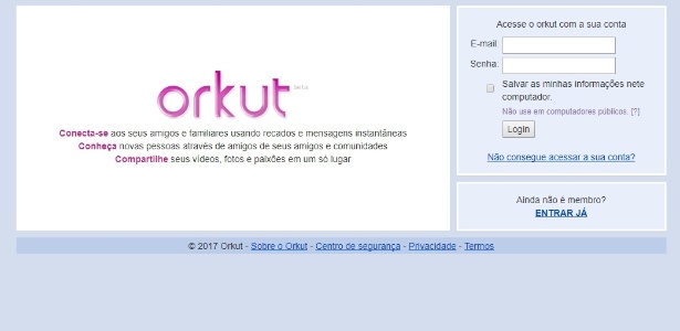 Página inicial do orkut.li é igual a uma das repaginações oficiais feitas pelo Google - Reprodução