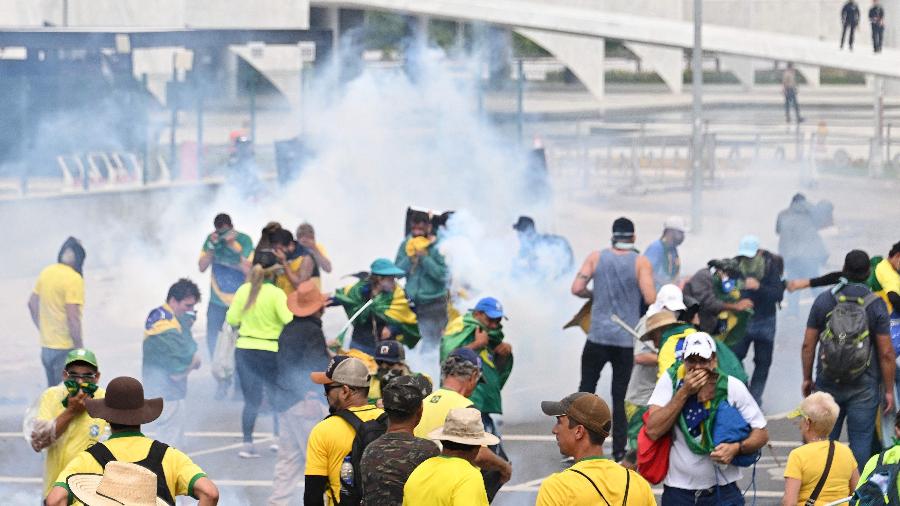 8.jan.2023 - Manifestantes golpistas invadem o Congresso, em Brasília - Evaristo Sá/AFP