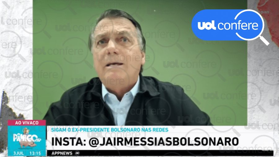 03.07.2023 - Bolsonaro em entrevista ao programa Pânico, da Jovem Pan, hoje - Arte/UOL sobre Reprodução/Youtube