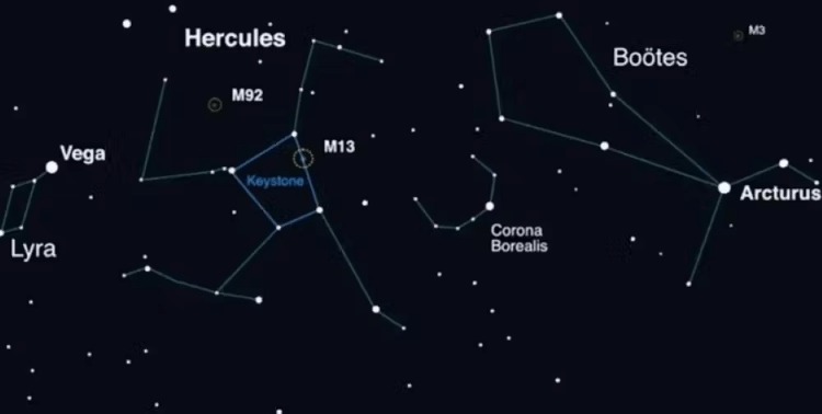 Mapa do céu mostrando a localização da constelação Corona Borealis (perto da estrela brilhante Arcturus), onde será observado o novo ponto de luz causado pela explosão da nova.