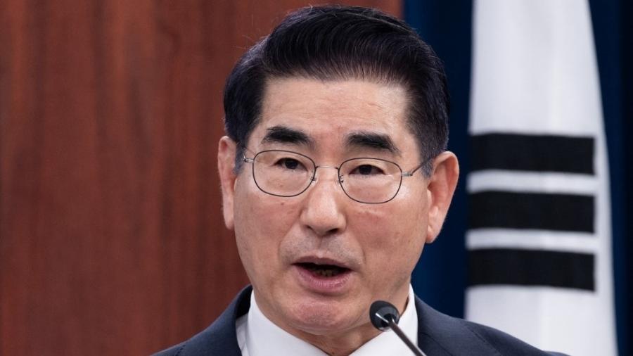 Ministro da Defesa sul-coreano discursando durante uma conferência in Washington no dia 30 de outubro de 2024