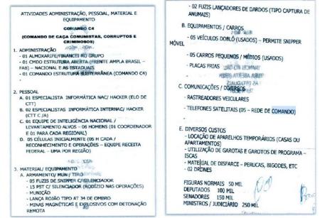 Documento apreendido pela PF mostra 'tabela de preços' para espionar e assassinar autoridades