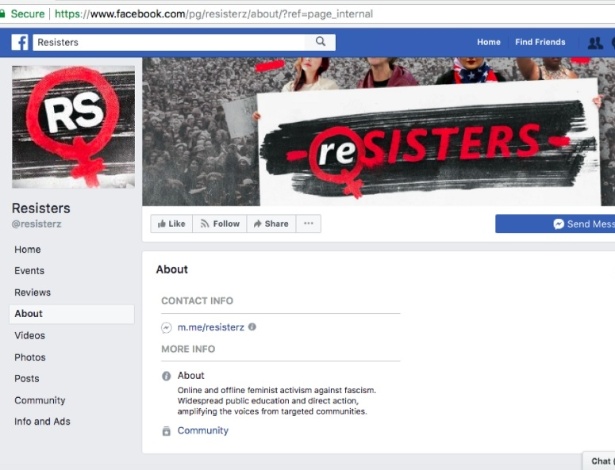 Página feminista Resisters foi considerada como uma ferramenta de uma operação de influência para as eleições americanas - Atlantic Council/Digital Forensic Research Lab via The New York Times