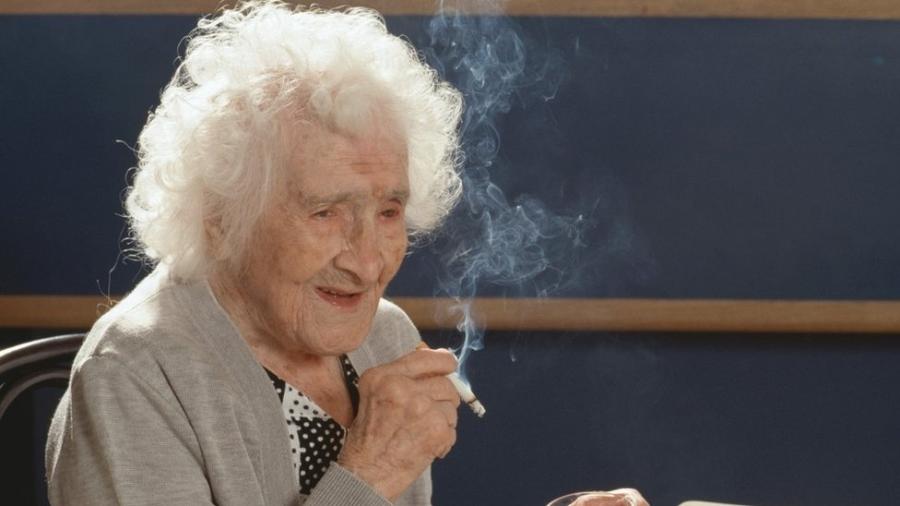 Jeanne Calment retratada em seu 117º aniversário - Getty Images