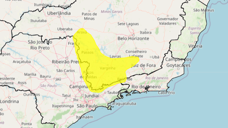 Área de alerta de perigo potencial para geada