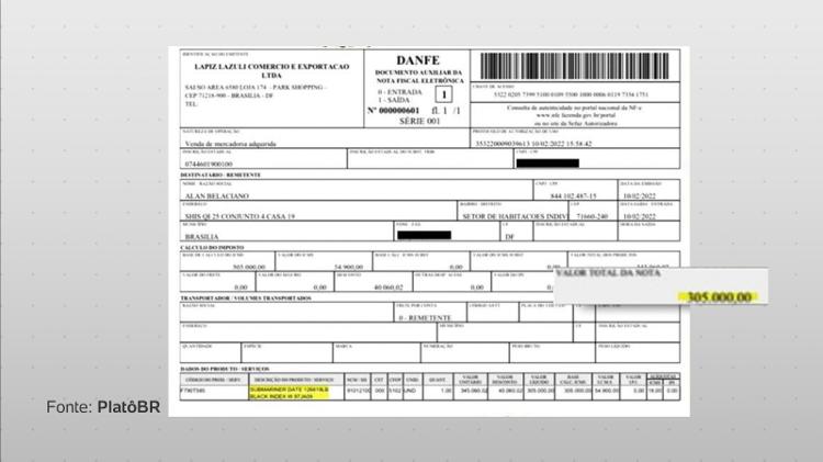 Nota fiscal de R$ 305 mil de relógio que teria sido comprado para Flávio está em nome do advogado Alan Belaciano, mostram os registros
