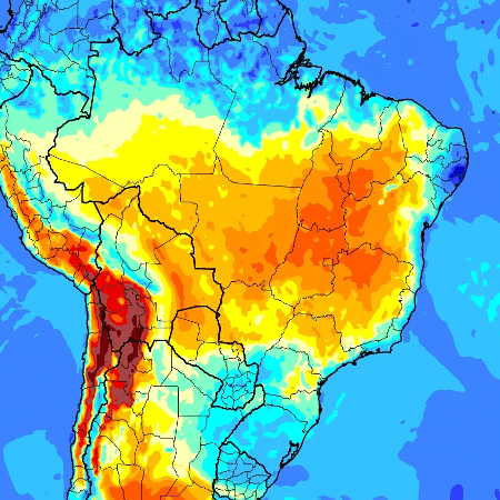 Mapa mostra umidade pelo Brasil - Reprodução/Metsul