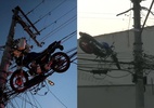 SP: Balão arrasta moto até fios de poste, causa incêndio e queda de energia - @kiko46d/Instagram e TV Record/Reprodução