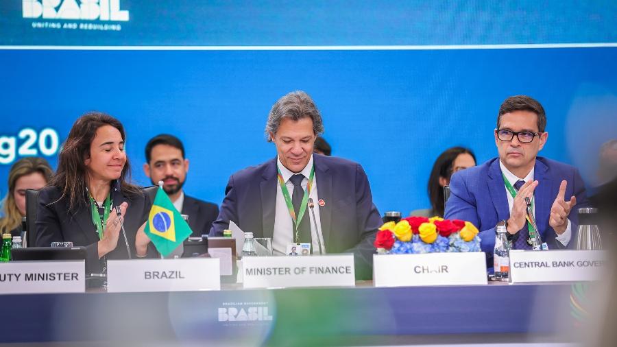 Fernando Haddad e Roberto Campos Neto na plenária do G20 - Diogo Zacarias/Ministério da Fazenda