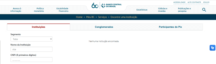 Busca no Banco Central mostra que banco Slice não está autorizado a operar no Brasil Busca no Banco Central mostra que banco Slice não está autorizado a operar no Brasil