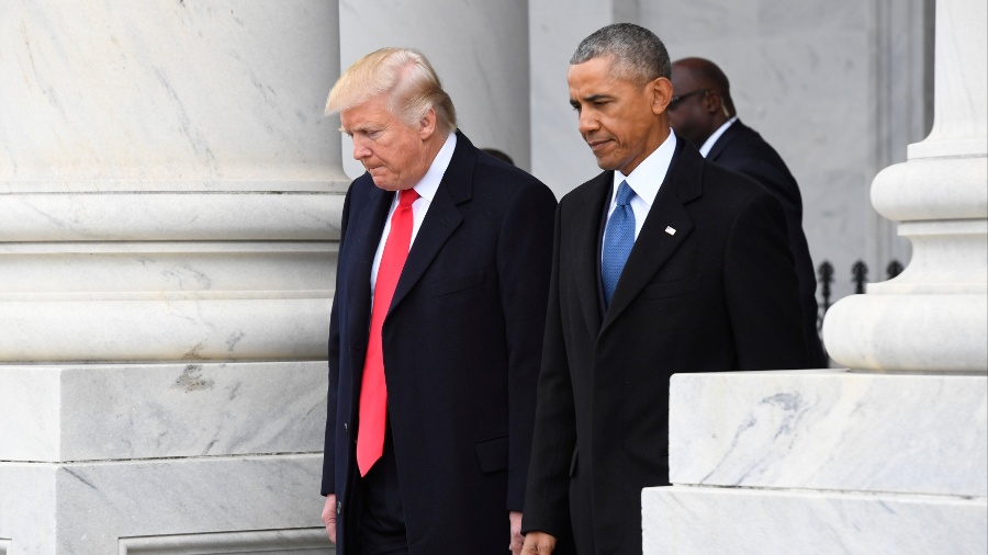20.jan.2017 - Trump e Obama durante a posse do empresário como presidente dos Estados Unidos - REUTERS/Jack Gruber