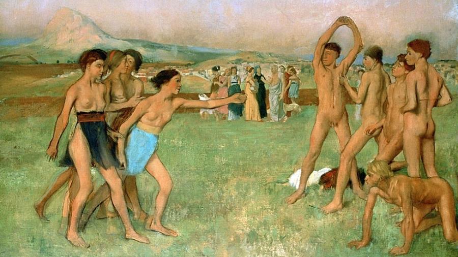 Pintura representando os espartanos se exercitando por Edgar Degas (1834-1917); esse povo da Grécia Antiga acreditava que a disciplina era ingrediente fundamental na criação dos melhores soldados desde cedo - Getty Images/BBC