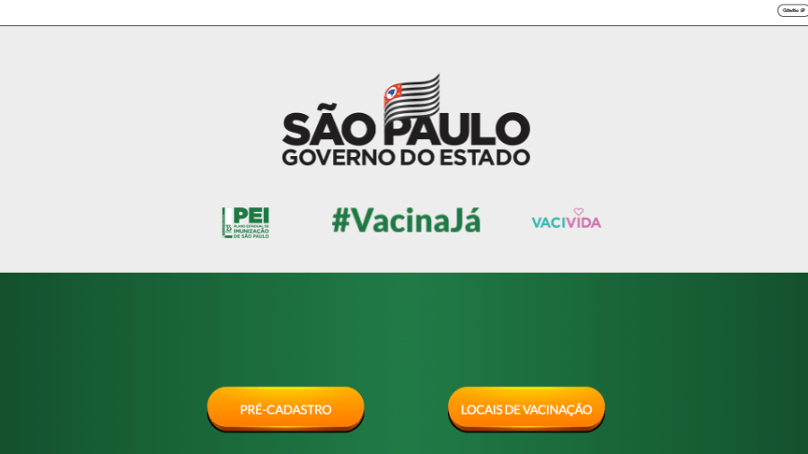 17.01.2021 -- Site "Vacina Já", para pré-cadastro para receber a CoronaVac em São Paulo - Reprodução
