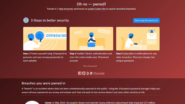 Tela do site Have I Been Pwned 2 - Reprodução - Reprodução