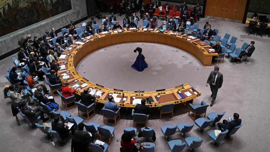 23.fev.22 - Reunião do Conselho de Segurança da ONU, em Nova York (Estados Unidos) - TIMOTHY A. CLARY / AFP