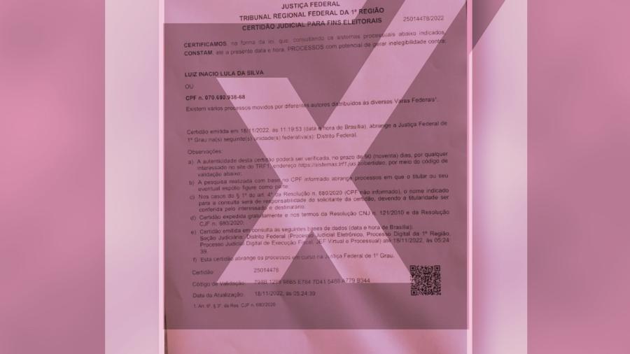 23.nov.2022 - É enganoso post no Twitter que induz internautas a supor que Lula (PT) está inelegível - Projeto Comprova