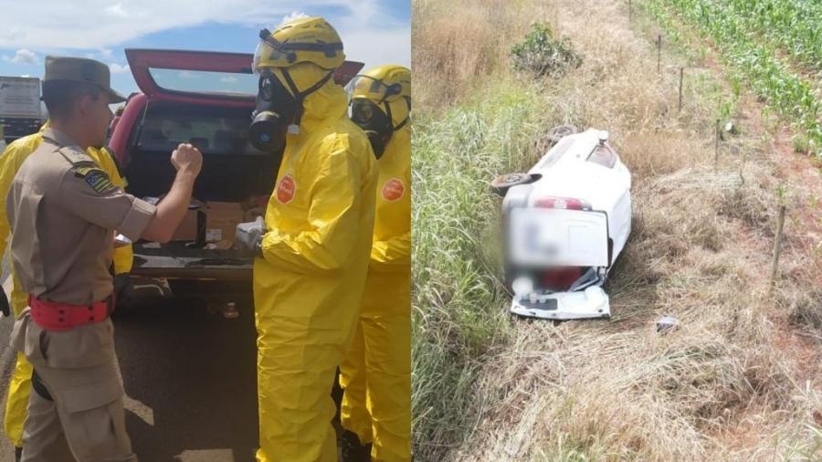 Equipe da Comissão Nacional de Energia Nuclear foi acionada para local do acidente e detectou que carga de fluoreto de sódio (18 F) não contaminou solo no local - Corpo de Bombeiros de Goiás/Reprodução