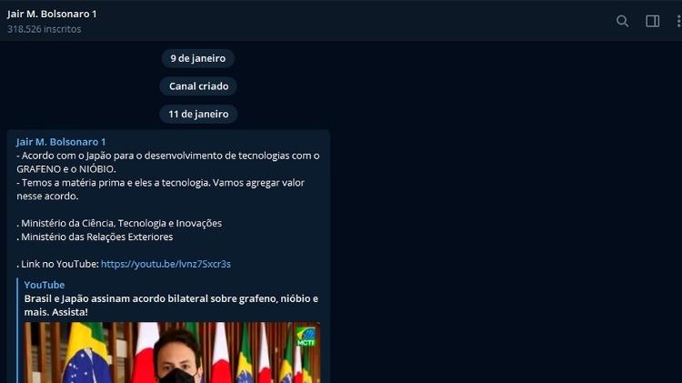 Bolsonaro criou o canal no Telegram em 9 de janeiro - Reprodução - Reprodução
