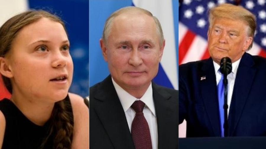 Greta Thunberg, Vladimir Putin e Donald Trump já foram eleitos "Pessoa do Ano" pela revista Time - Lionel Bonaveture/AFP, Mikhail Klimentyev/Sputnik/AFP e Carlos Barris/Reuters