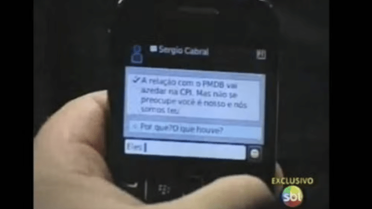 Celular de Cândido Vaccarezza com mensagem para Sérgio Cabral