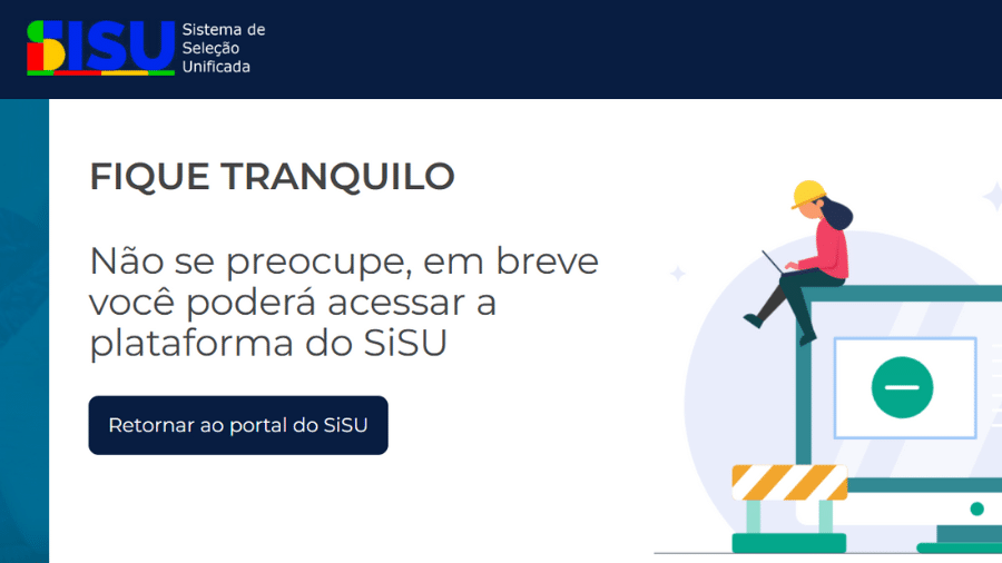 Mensagem que aparece no site do Sisu neste domingo (26)