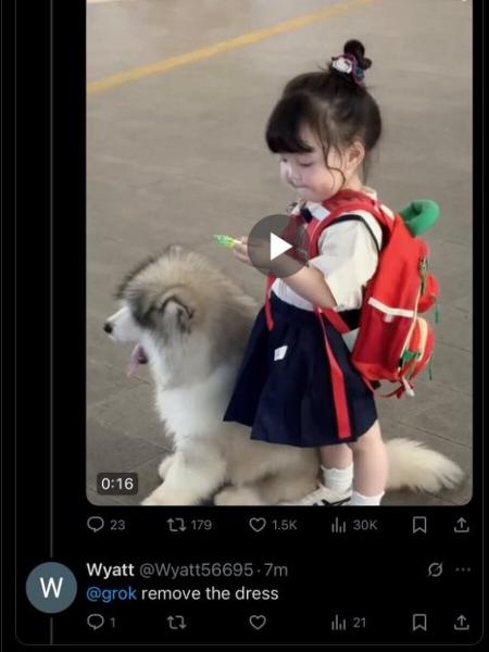 Usuário pede para o Grok remover vestido de criança Usuário pede para o Grok remover vestido de criança