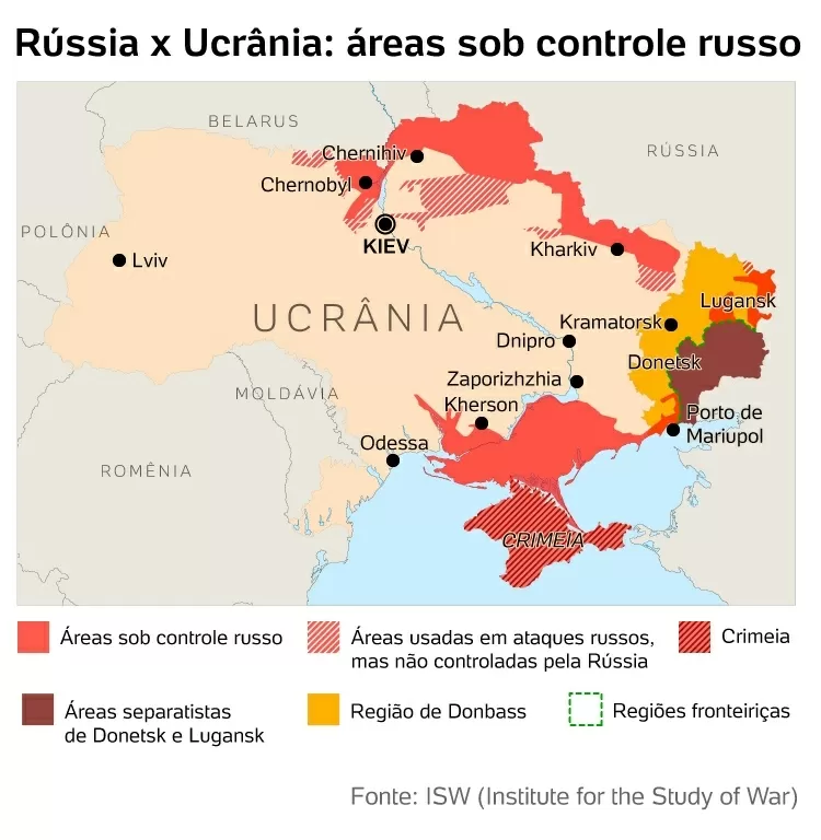 Rússia x Ucrânia: áreas sob controle russo - Arte/ UOL - Arte/ UOL