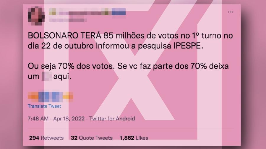 19.abr.2022 - Nenhuma pesquisa eleitoral aponta 70% de votos para Bolsonaro - Projeto Comprova