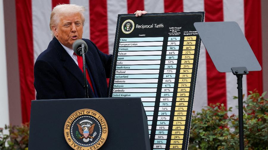 Presidente dos EUA, Donald Trump, anuncia seu "tarifaço" na Casa Branca Presidente dos EUA, Donald Trump, anuncia seu "tarifaço" na Casa Branca