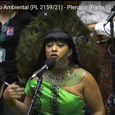 Célia Xakriabá foi chamada de "cosplay" de pavão por causa do cocar usava