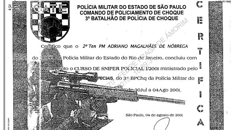 Em 2001, Adriano Magalhães da Nóbrega concluiu curso de sniper em São Paulo - Reprodução