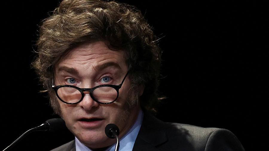 5.jun.2024 - O presidente da Argentina, Javier Milei, durante evento em Buenos Aires - Agustin Marcarian/Reuters