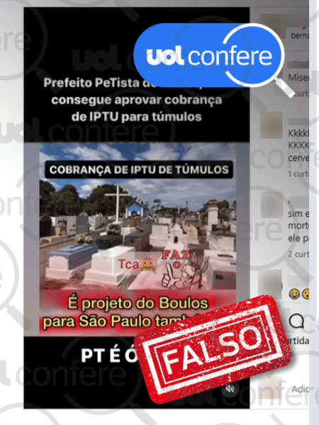 19.set.2024 - Postagem que sugere criação de IPTU de túmulos é enganosa 19.set.2024 - Postagem que sugere criação de IPTU de túmulos é enganosa