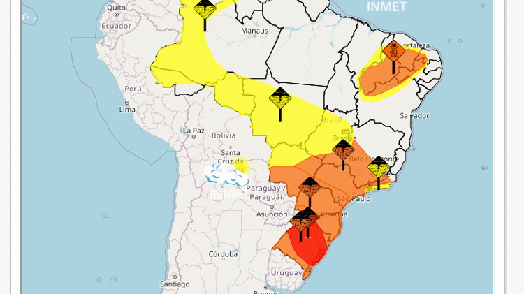 Inmet emitiu alertas para tempestade e chuvas intensas a partir desta quinta-feira (24)