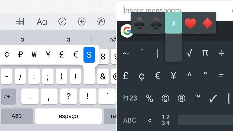 Como achar caracteres secretos no teclado do celular