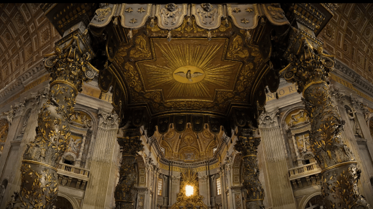 Representação digital do Baldacchino, o altar de São Pedro, dentro da Basílica de São Pedro