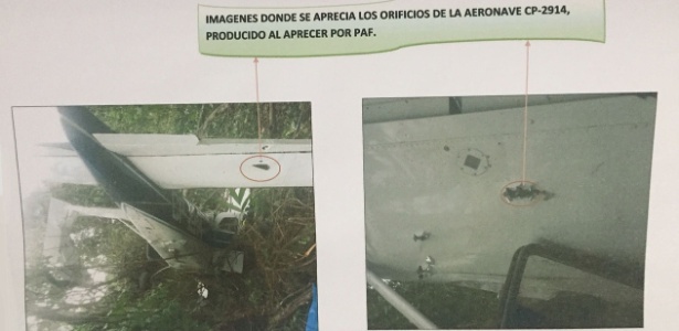 Imagem do processo envolvendo o brasileiro Asteclinio da Silva Ramos Neto mostra marcas de balas em avião, reforçando hipótese de que o exército do Peru abateu a aeronave - Divulgação