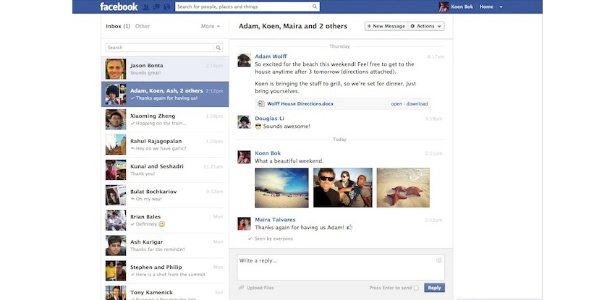 Visual da área de mensagens privadas do Facebook de 2012 a 2017 - Reprodução/Adweek - Reprodução/Adweek