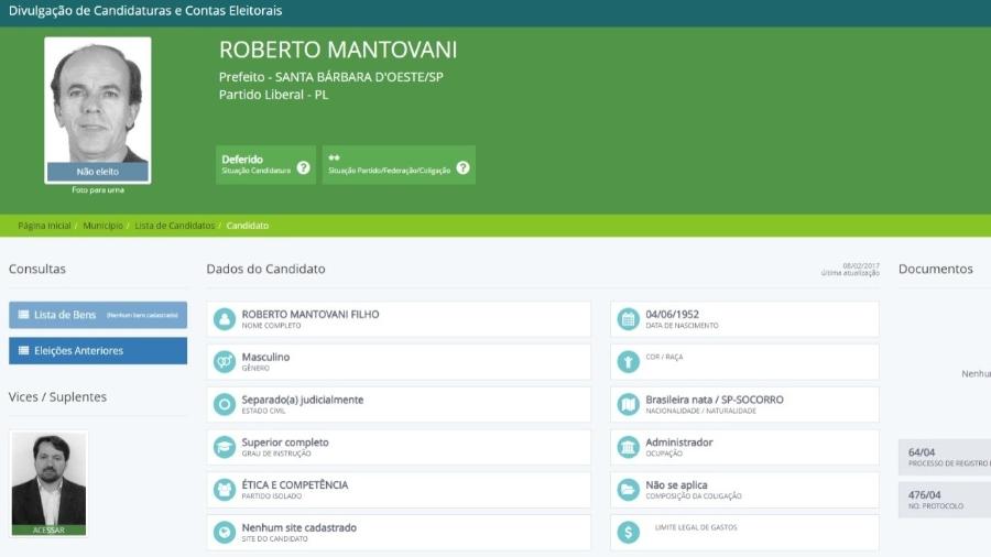 Roberto Mantovani se candidatou à prefeitura de Santa Bárbara D'Oeste, em São Paulo, em 2004