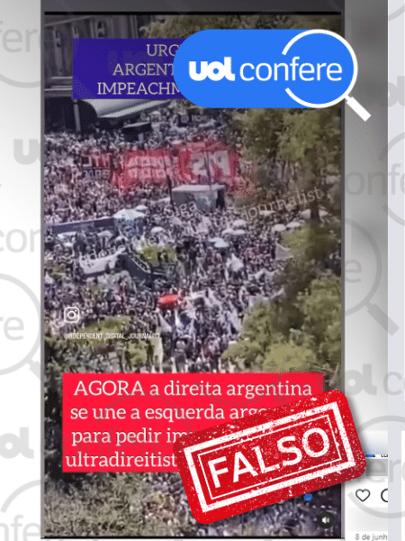 17.jun.2024 - Há registros do vídeo na internet desde dezembro de 2023; na época, houve uma série de manifestações de centrais sindicais na Argentina