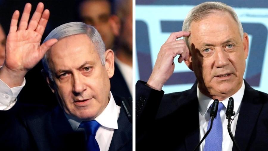 O principal rival de Benjamin Netanyahu (esq.) é seu ex-chefe militar, Benny Gantz - Reuters